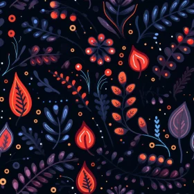 Hand-Drawn Leaves and Berries Floral Pattern