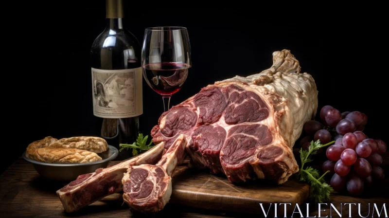 Luxurious Still Life with Raw Beef and Red Wine AI Image