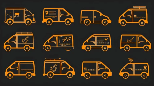 Orange Line Drawings of Vans | Unique Designs | Abstract Art
