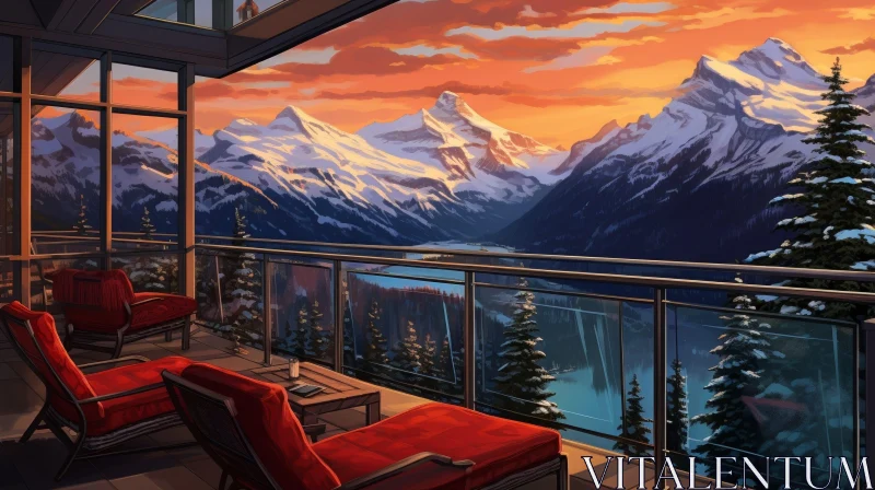 Serene Mountain Landscape at Sunset AI Image