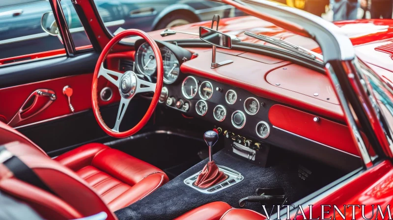 AI ART Vintage Red Car Interior - Classic Vehicle Dashboard