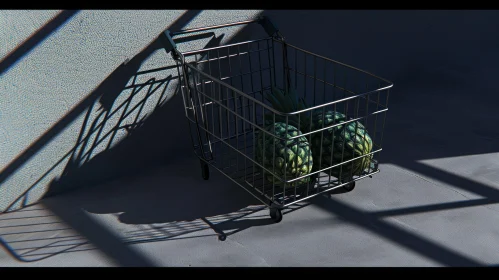 3D Rendering of Shopping Cart with Pineapples | Abstract Stock Photo