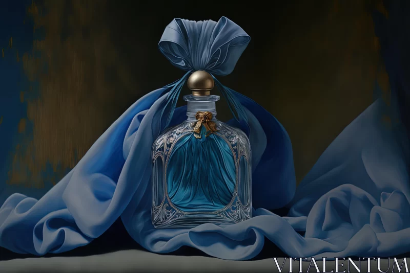 Blue Bottle on Luxurious Drapery - A Hyper-Realistic Artwork AI Image