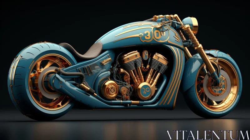 Custom Motorcycle 3D Rendering in Blue and Gold AI Image