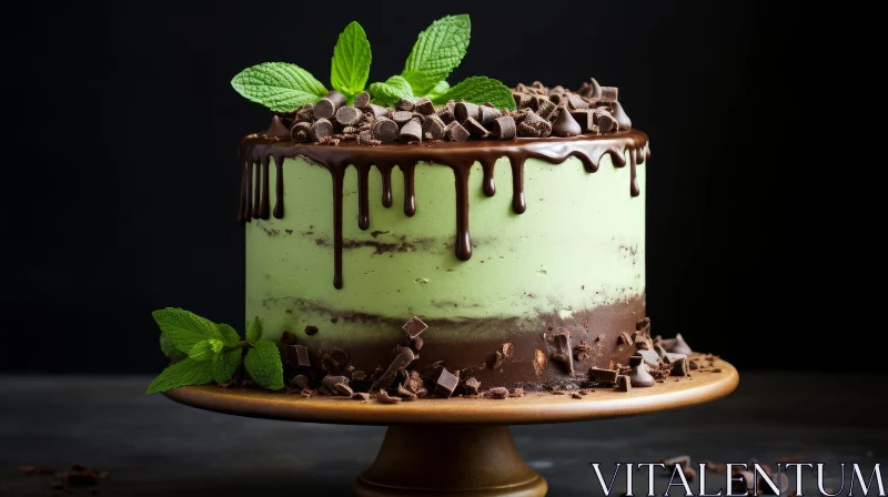 AI ART Decadent Cake with Green Frosting and Chocolate Ganache