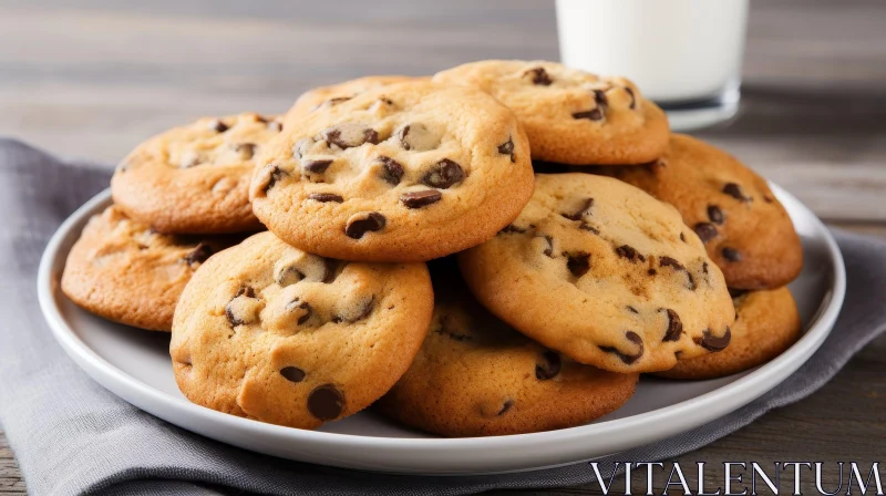Delicious Chocolate Chip Cookies on Wooden Table AI Image