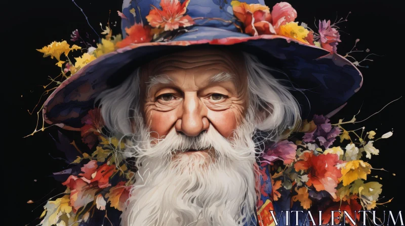 AI ART Elderly Man Portrait with White Beard and Blue Hat