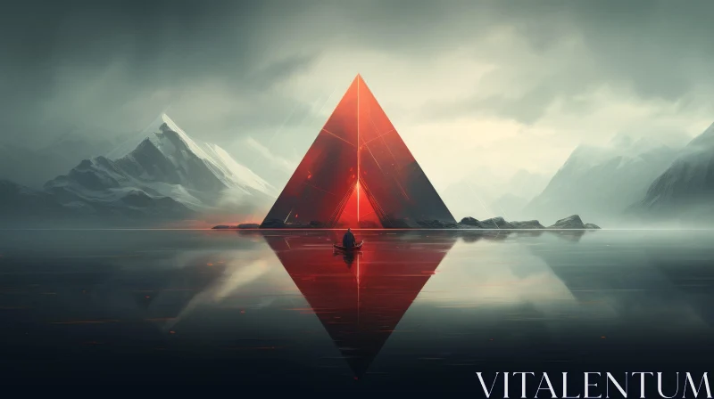 Enigmatic Red Pyramid in Mysterious Landscape AI Image