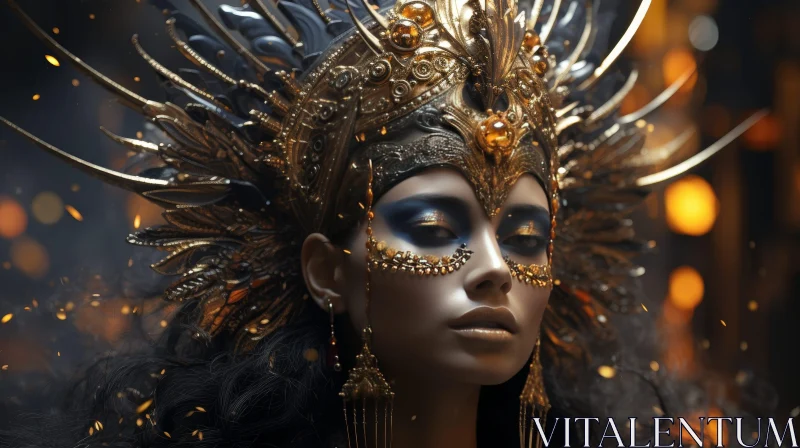 Golden Headdress Portrait - Woman with Feathers and Jewels AI Image