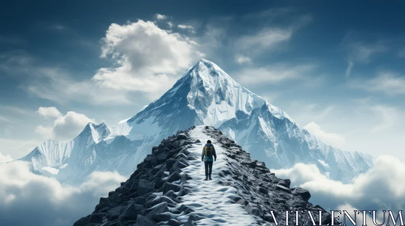 Mountain Adventurer in Scenic Landscape AI Image