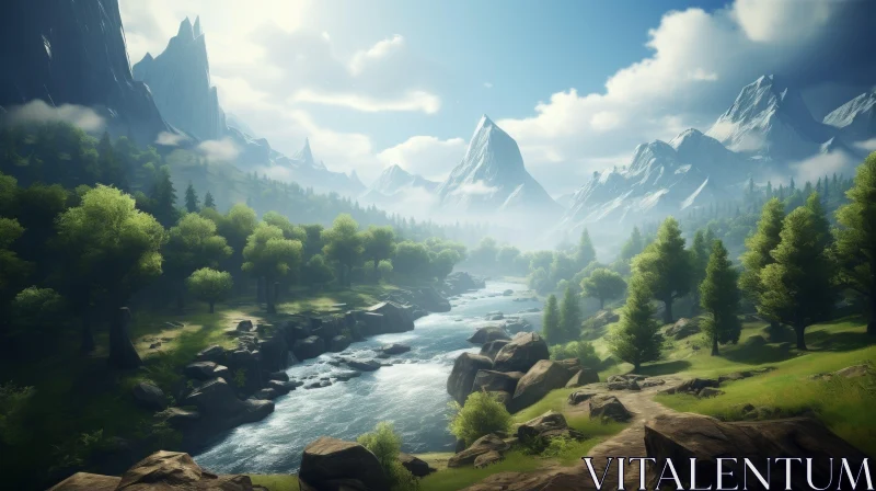 Mountain Valley Serenity AI Image
