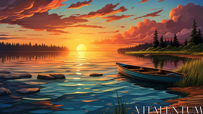 Serene Lake Sunset Landscape AI Image