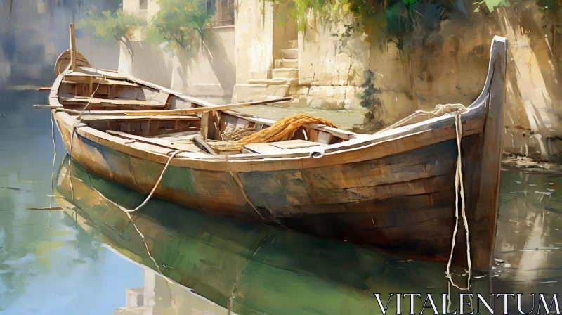 Tranquil Boat Painting on Green River AI Image