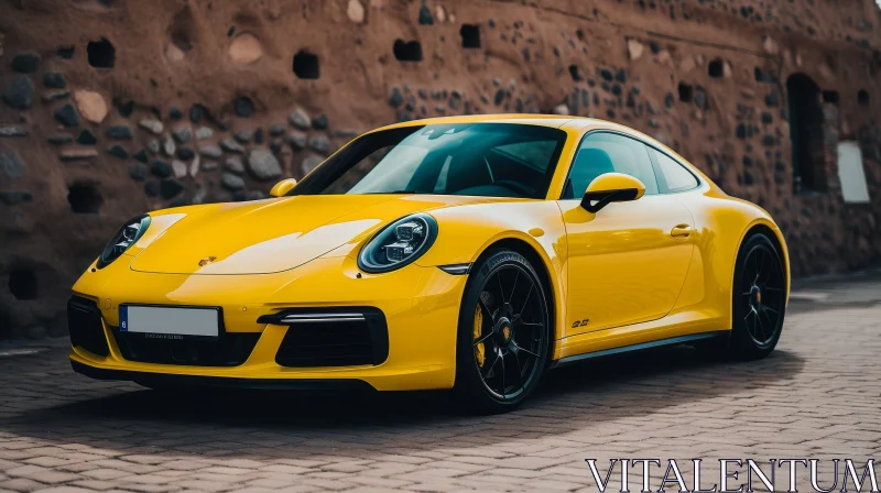 Yellow Porsche 911 Carrera S on Brick Road AI Image