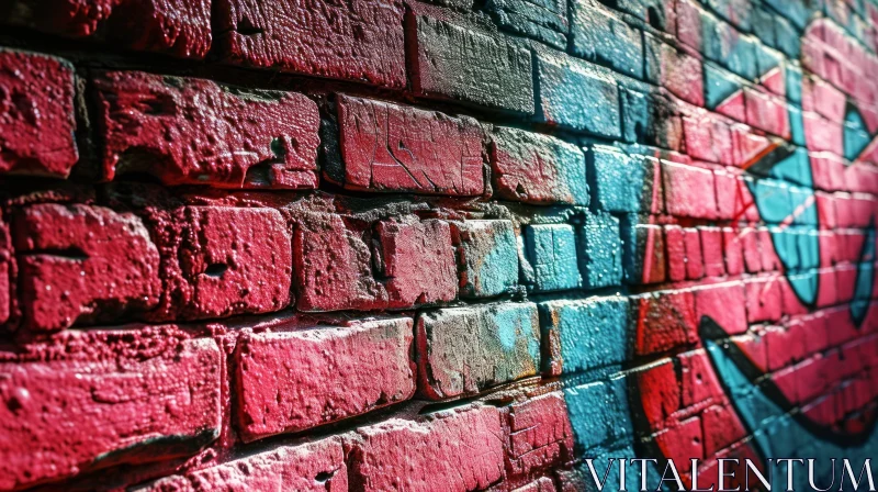 Abstract Art: Close-up of a Painted Brick Wall in Blue and Red AI Image