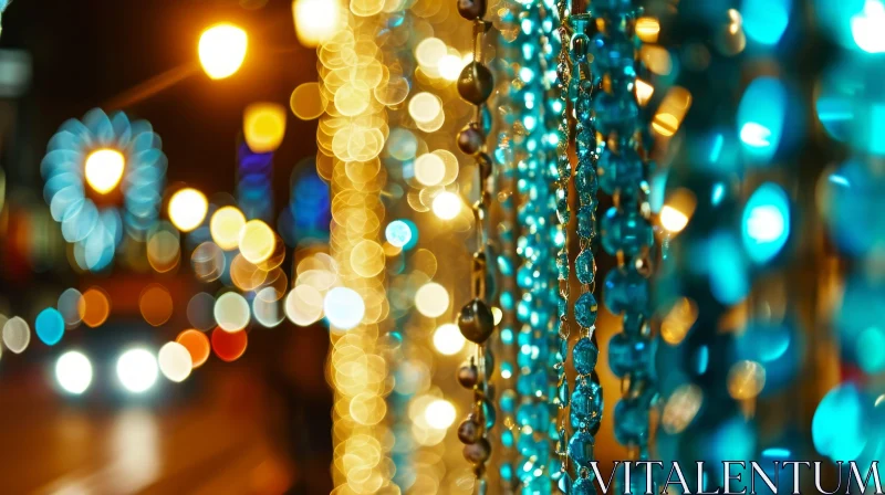 Blue and Green Beads with Blurred City Lights Background AI Image