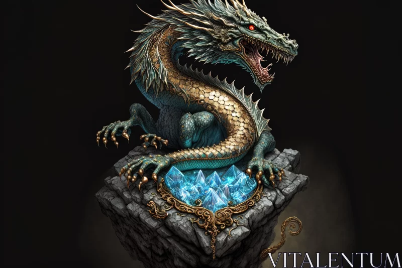 Blue Dragon Illustration: Hyperrealistic Artwork with Precious Materials AI Image