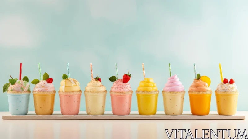 Colorful Milkshakes with Whipped Cream and Fruits AI Image