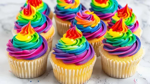 Colorful Rainbow Cupcakes Close-Up