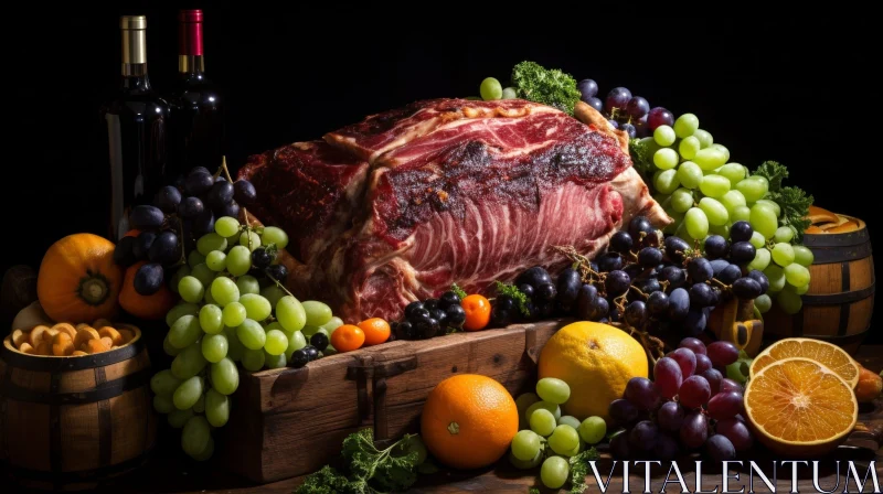 Dark and Moody Still Life with Raw Meat and Fruits AI Image