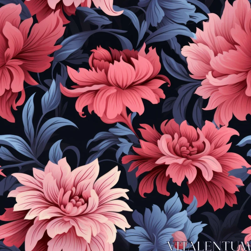 Dark Blue Floral Pattern | Pink and Blue Flowers | Intricate Details AI Image