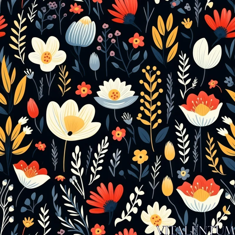 Dark Blue Floral Pattern - Seamless Design AI Image