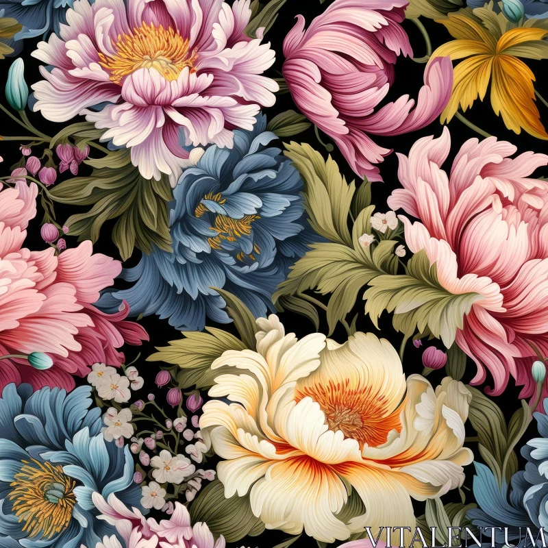 Dark Floral Pattern with Colorful Flowers AI Image