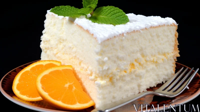 Delicious White Cake with Orange Slices on Plate AI Image