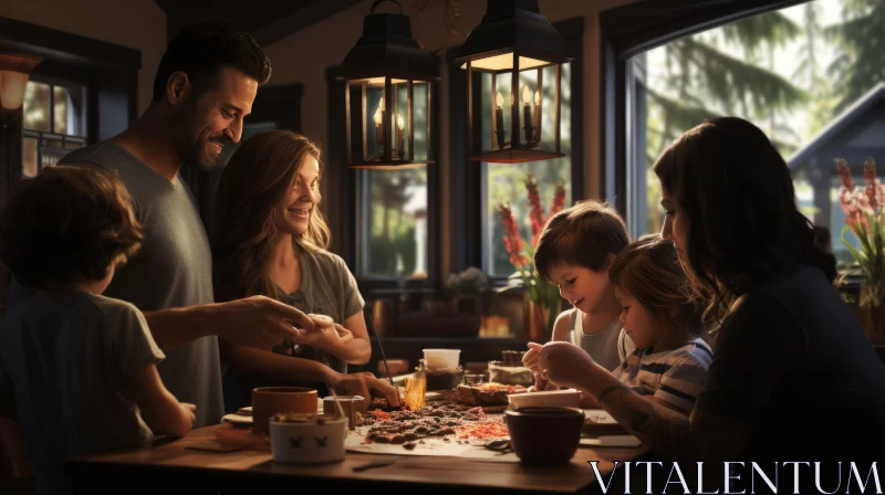 Family Gathering in Golden Light: A Photorealistic Rendering AI Image