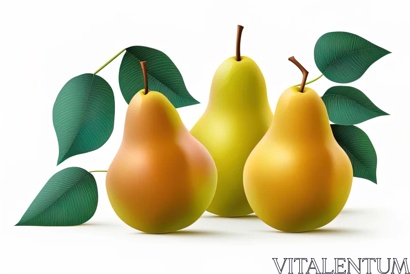Lively Illustration of Three Golden Pears with Leaves AI Image