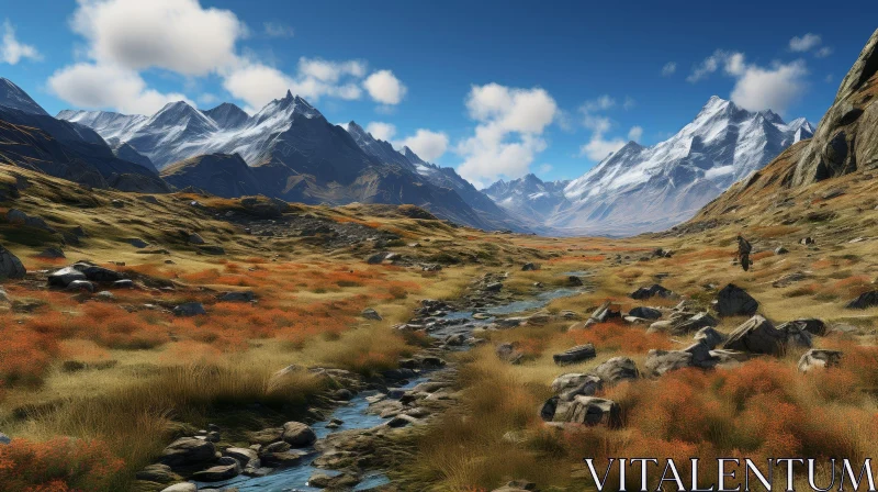Mountain Valley Landscape: Serene Nature Beauty AI Image