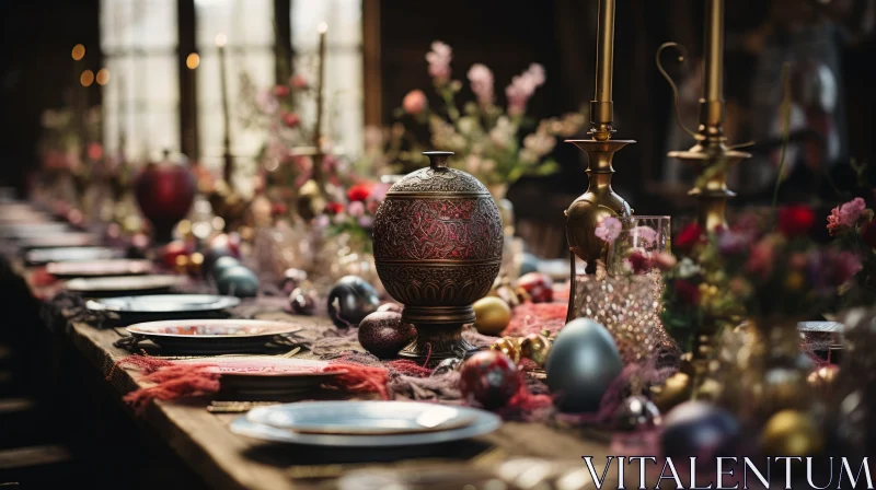 Vintage Oriental-Inspired Winter Party Table Setting AI Image