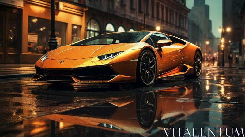 Yellow Lamborghini Aventador SVJ on City Street AI Image
