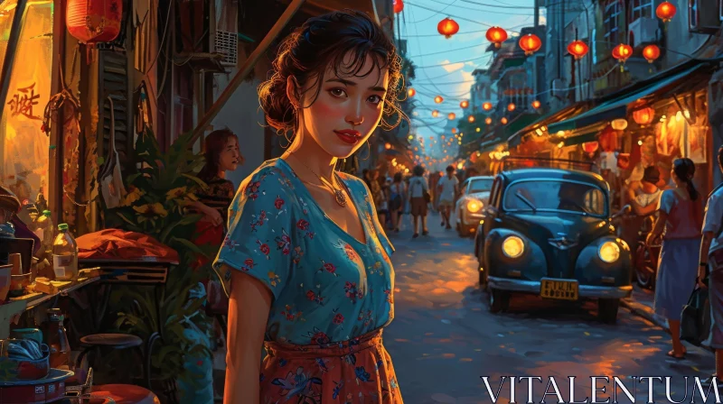 Captivating Portrait of a Woman in a Vibrant Street AI Image