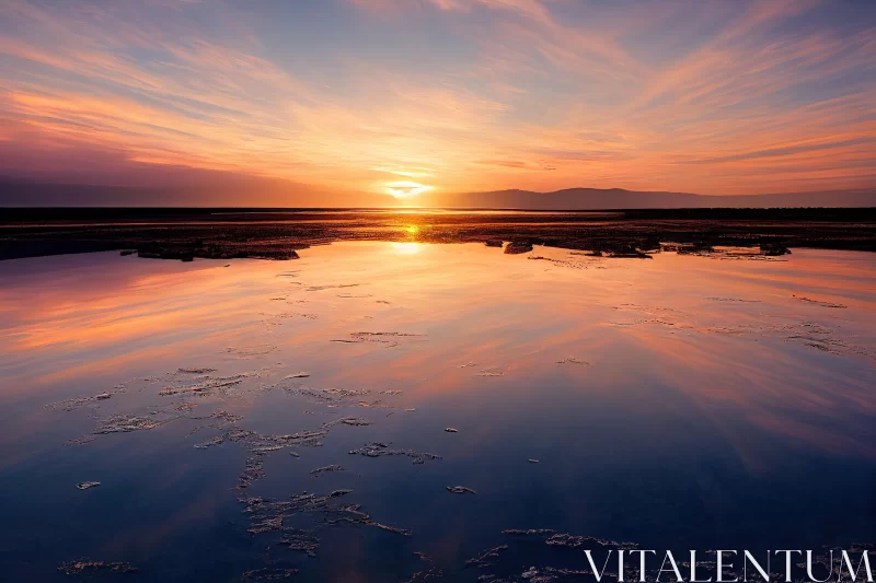 AI ART Captivating Sunset over a Serene Salt Lake | Luminous Reflections