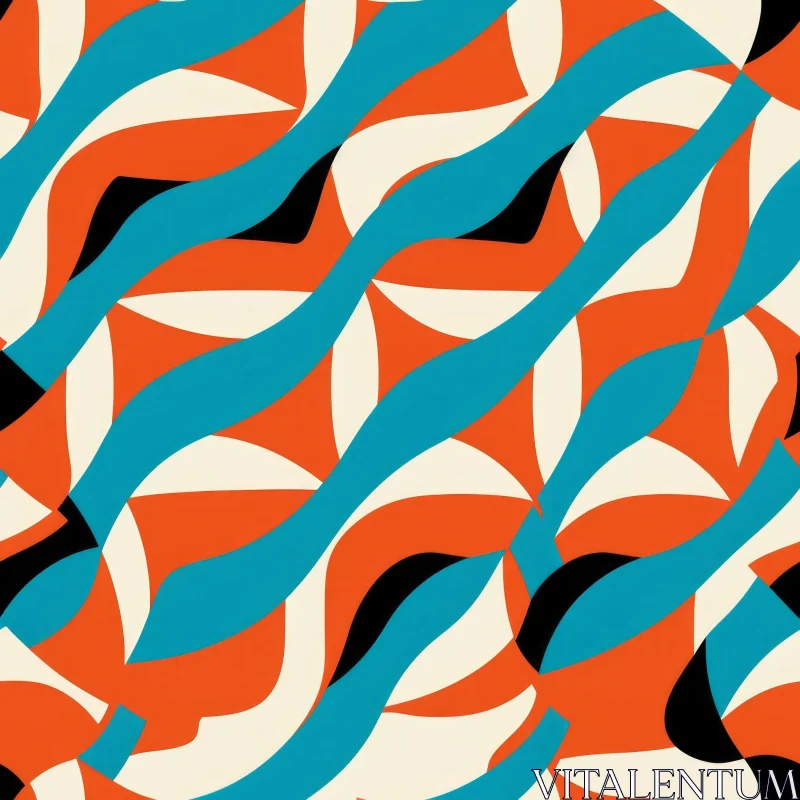 Curved Shapes Repeating Pattern in Orange and Blue AI Image