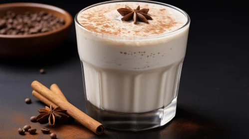 Dark Background Glass of Milk with Spices