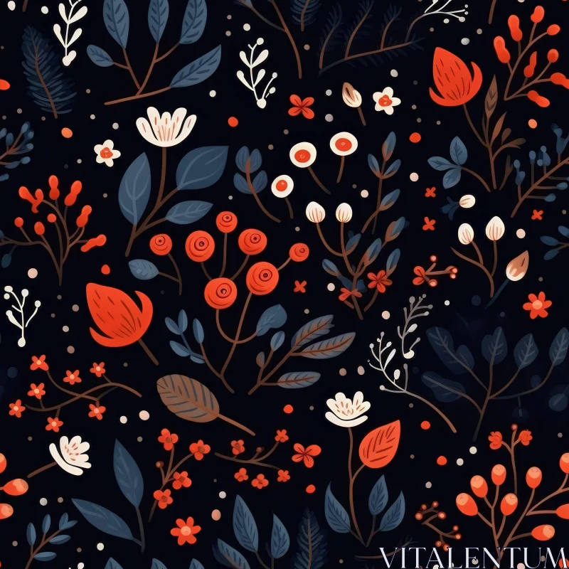 AI ART Dark Blue Floral Pattern for Fabric and Wallpaper Designs