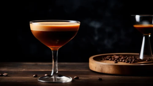 Dark Brown Espresso Martini on Wooden Table