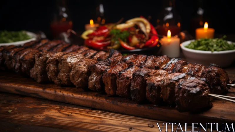 Delicious Grilled Meats on Wooden Cutting Board AI Image