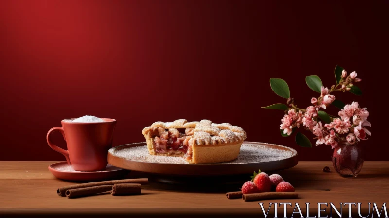 Delicious Strawberry Pie and Milk on Wooden Table AI Image