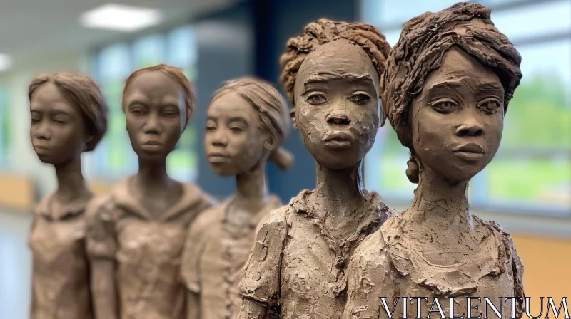 Enchanting Sculptures of African-American Girls in Clay AI Image