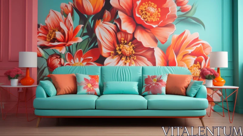 Floral Living Room Decor - Interior Design Inspiration AI Image
