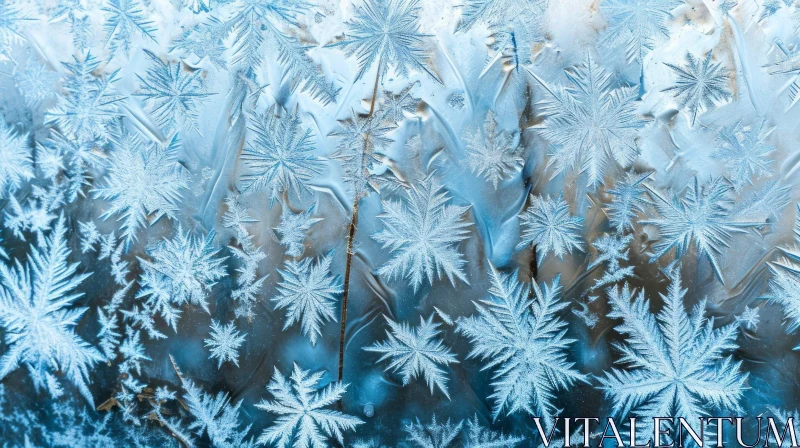 Frozen Window with Beautiful Ice Crystals - Close-up Nature Photography AI Image