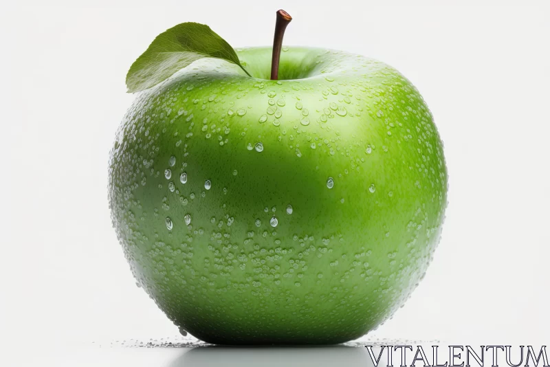 Green Apple with Water Droplets - Monochromatic Color Scheme AI Image