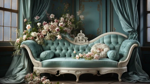 Luxurious Chaise Lounge 3D Rendering with Floral Accents