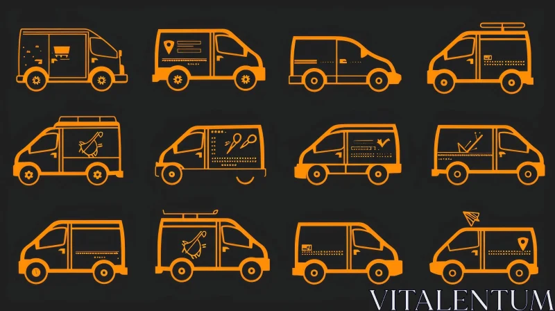 AI ART Orange Line Drawings of Vans | Unique Designs | Abstract Art