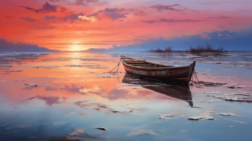 Serene Sunset Painting Over Frozen Lake