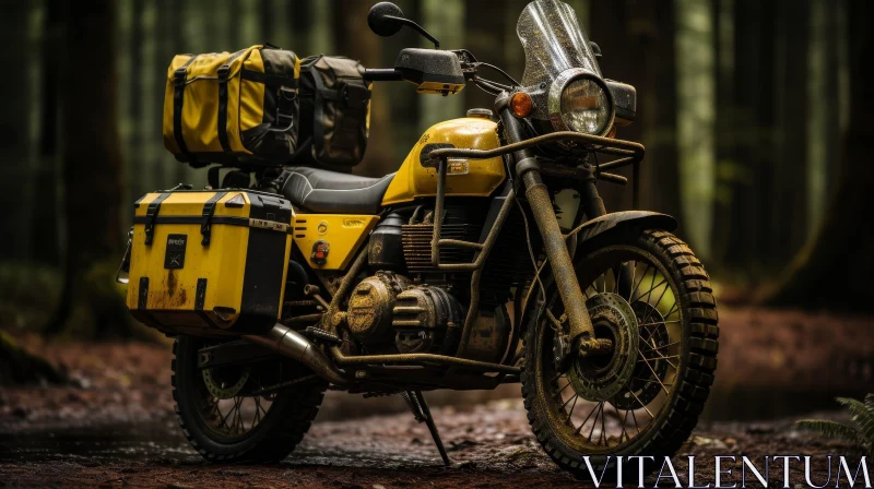 AI ART Yellow Royal Enfield Classic 350 Motorcycle in Forest