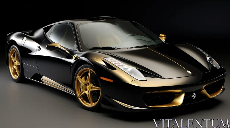 Black Ferrari 458 Italia with Gold Accents in Studio AI Image